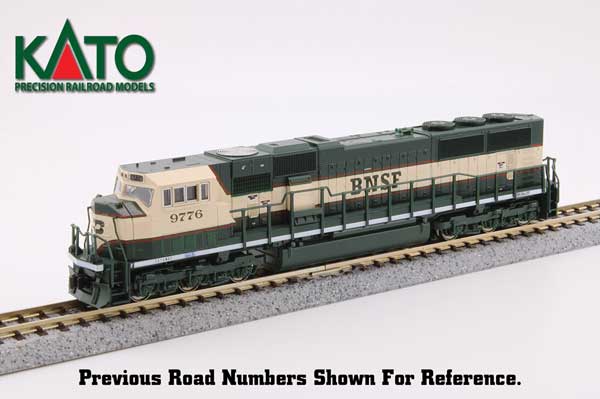 Kato N EMD SD70MAC w/Cab Headlight - Standard DC -- Burlington Northern Santa Fe #9799 (cream, green)