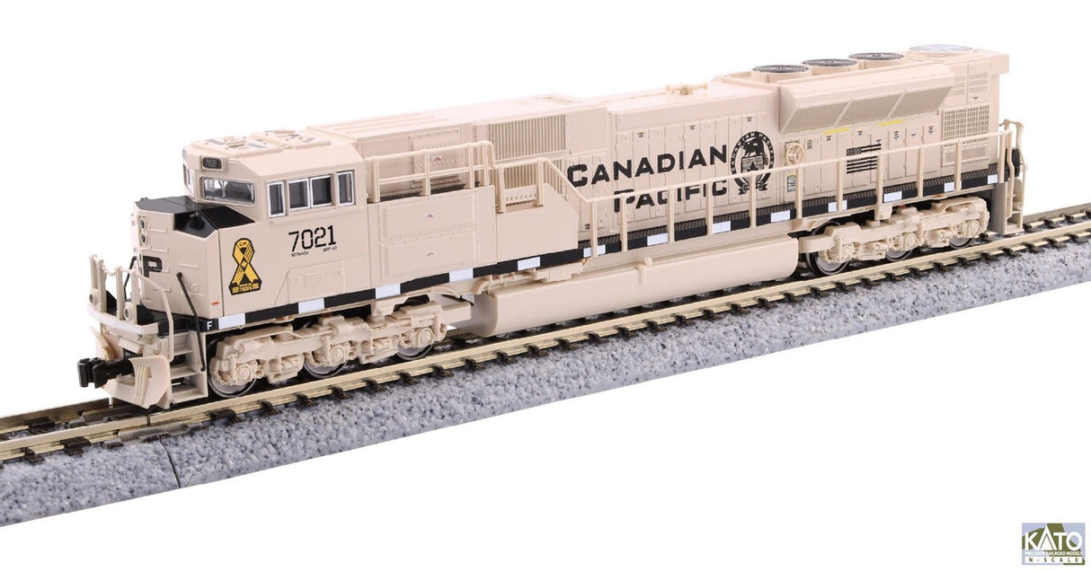 Kato 176-8542DCC N EMD SD70ACU - DCC Installed -- Canadian Pacific #7021 (Military Heritage, beige, black, yellow ribbon)