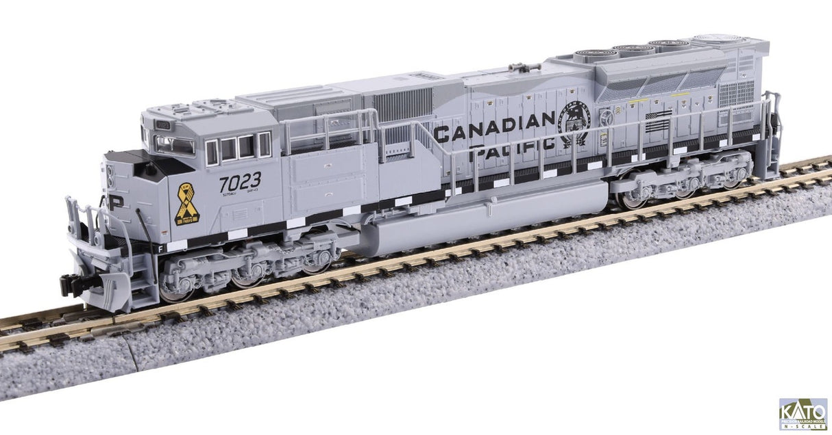 Kato 176-8544 N EMD SD70ACU - Standard DC -- Canadian Pacific #7023 (Military Heritage, gray, black, yellow ribbon)