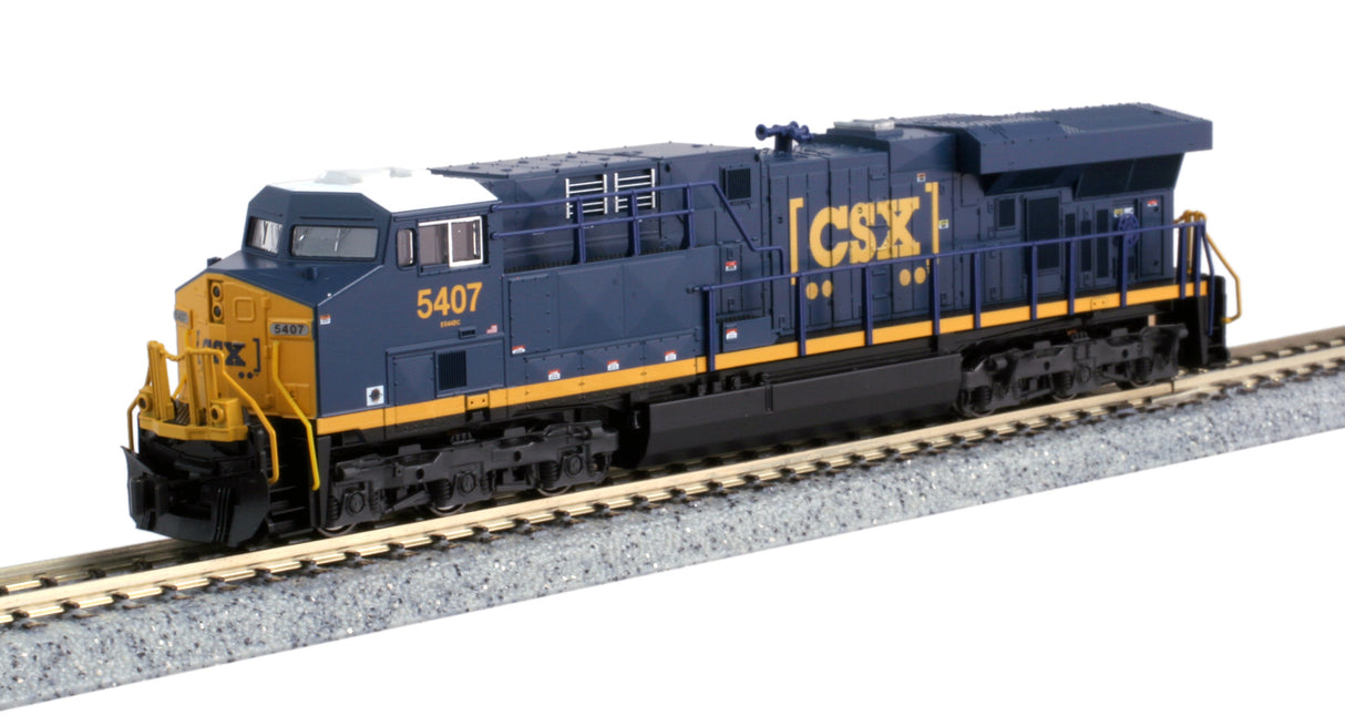 Kato GE ES44AC GEVO - Standard DC -- CSX 5407 (blue, yellow, white, Boxcar Logo) W/DCC - KAT1768937DCC