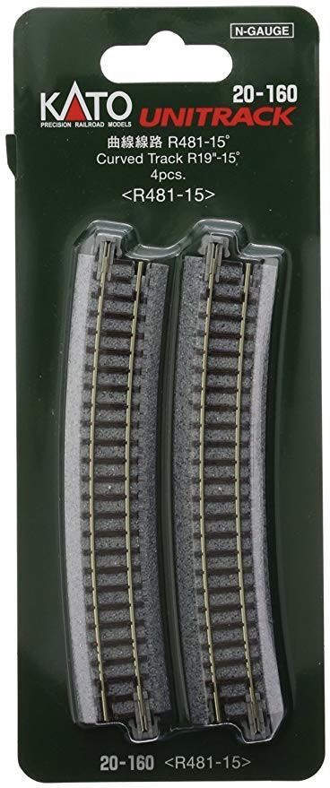 Kato Curved Roadbed Track Section - Unitrack -- 15-Degree, 19" 481mm Radius pkg(4) - KAT20160