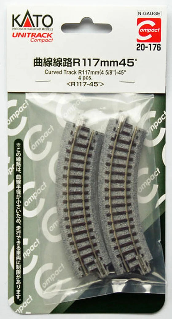 Kato Compact Curve - Unitrack -- Radius: 4-5/8"  11.7cm pkg(4)