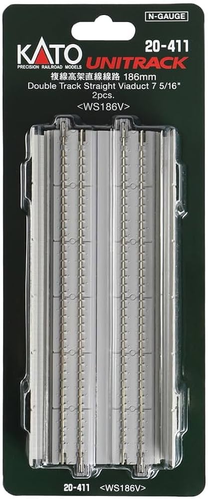 Kato N 186mm 7-5/16" Straight Dbl Viaduct, Concrete (2) - KAT20411