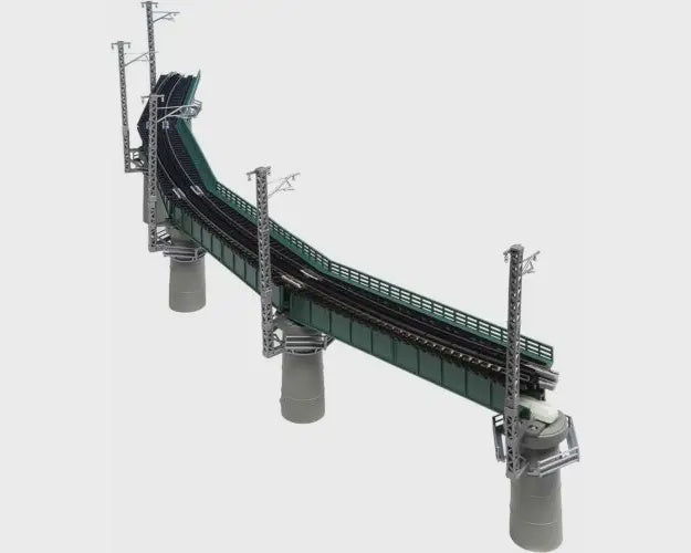 Kato 20-823 N Single-Track Curved Deck-Girder Bridge 4-Pack, Code 80 Track - Unitrack -- 17-5/8" 448mm Radius, 60 Degrees (green)