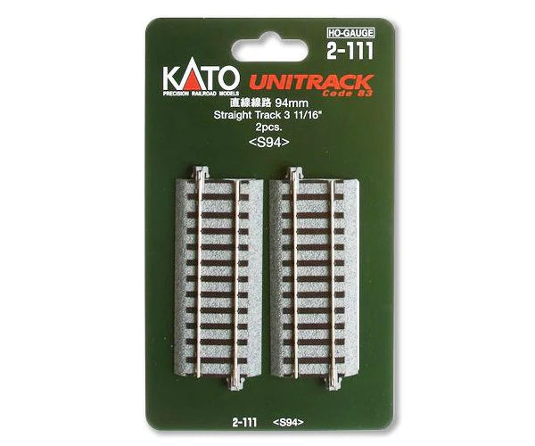 Kato 2-111 HO Unitrack - Straight Sections -- 3-11/16" 94mm pkg(2) - KAT2111