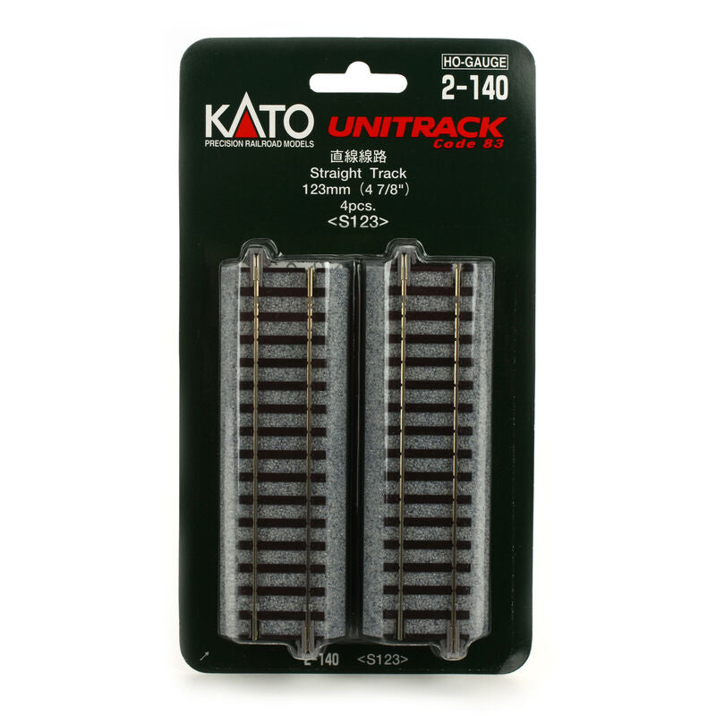 Kato 2-140 HO Unitrack - Straight Sections -- 4-7/8" 123mm pkg(4) - KAT2140