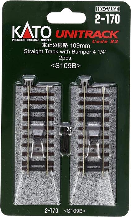 Kato 2-170 HO Straight Track - Unitrack -- With Bumper - 4-1/4" 108mm pkg(2) - KAT2170