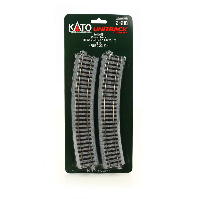 Kato Curved Track 22.5-Degree Radius pkg(4) - Unitrack -- 21-5/8" 550mm - KAT2210