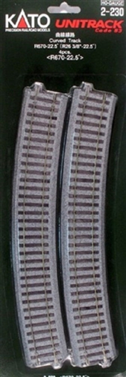 Kato Unitrack - Curved Sections; 22.5 Degree Radius pkg(4) -- 26-3/8" 670mm - KAT2230