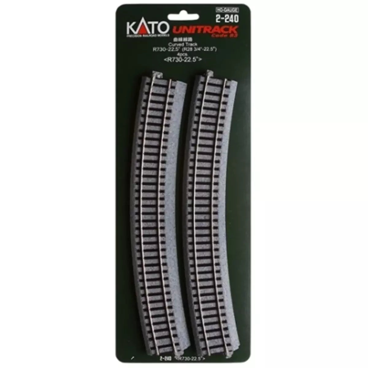 Kato Curved Roadbed Track Section - Unitrack -- 22.5 Degree Section, 28-3/4" 730mm Radius pkg(4) - KAT2240