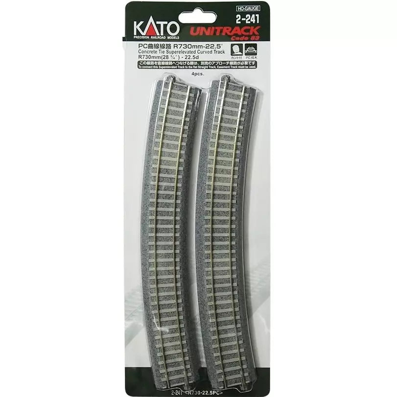 Kato Superelevated Curve Track w/Concrete Ties - Unitrack -- 28-3/4"  730mm Radius, 22.5 Degree Sections pkg(4)