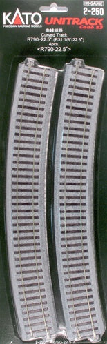 Kato Unitrack - Curved Sections; 22.5 Degree Radius pkg(4) -- 31-1/8" 790mm - KAT2250