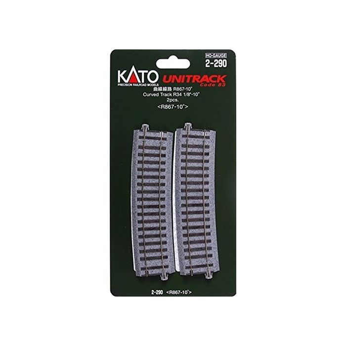 Kato Curved Track - 2 Pieces -- Right 867mm (34-1/8") 10-Degree - KAT2290
