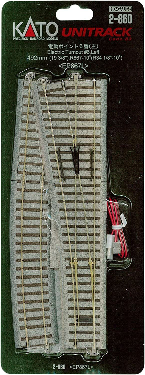 Kato Unitrack - Powered Turnout -- #6 Left Hand - 19-3/8" 492mm; 34-1/8" 867mm Radius - KAT2860