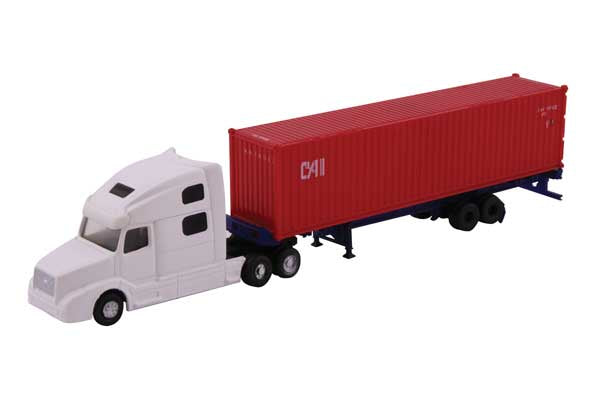 Kato N Volvo VN780 Tractor w/40' Corrugated Container on Chassis -- White Tractor w/CAI International Container (Red)