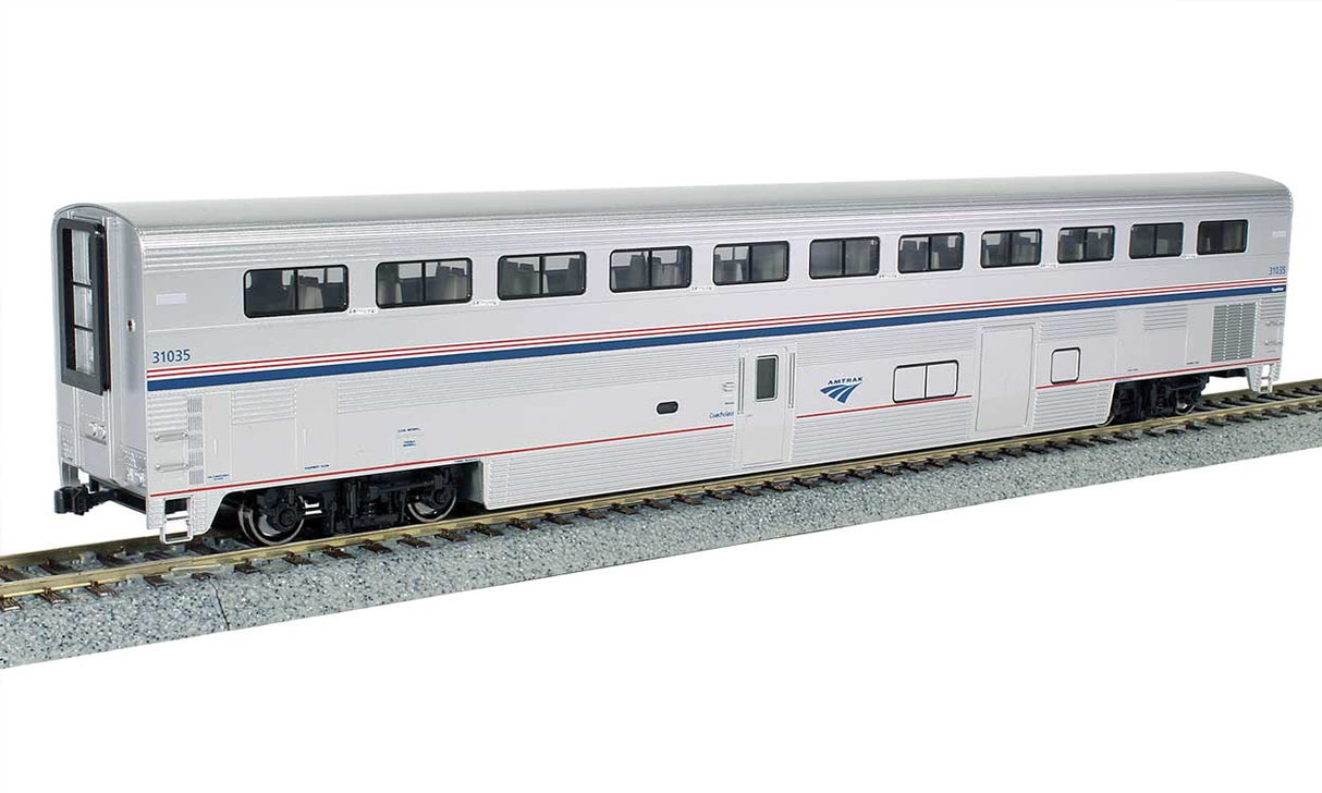 Kato HO Superliner I Coach-Baggage - Ready to Run -- Amtrak #31003 (Phase VI; silver, blue, red)