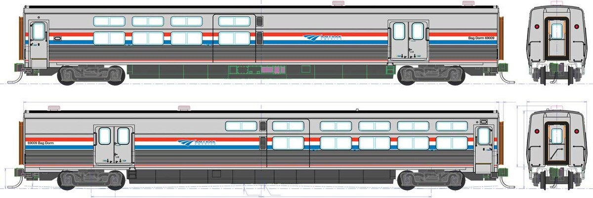 Kato 35-6241-1 HO Viewliner II Baggage-Dormitory- Lighted - Ready to Run -- Amtrak #69004 (Phase III silver; red, white, blue)