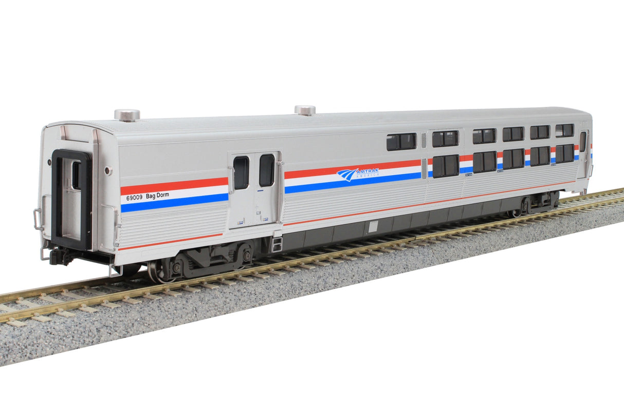 Kato 35-6242 HO Viewliner II Baggage-Dormitory - Ready to Run -- Amtrak #69009 (Phase III silver; red, white, blue)