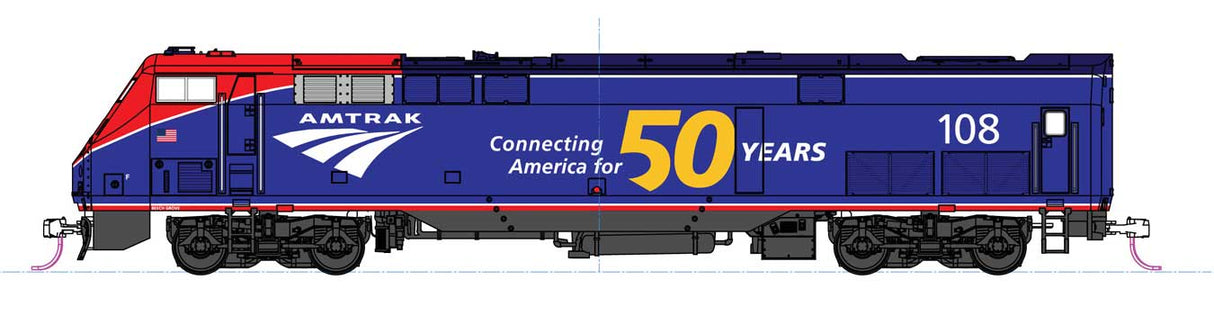 Kato GE P42 Genesis - LokSound & DCC -- Amtrak #108 (50th Anniversary Phase VI, blue, red)
