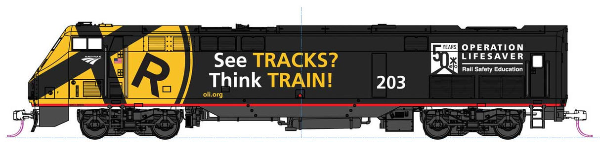 Kato GE P42 Genesis - LokSound & DCC -- Amtrak #203 (Operation Lifesaver 50th Anniversary, black, yellow)