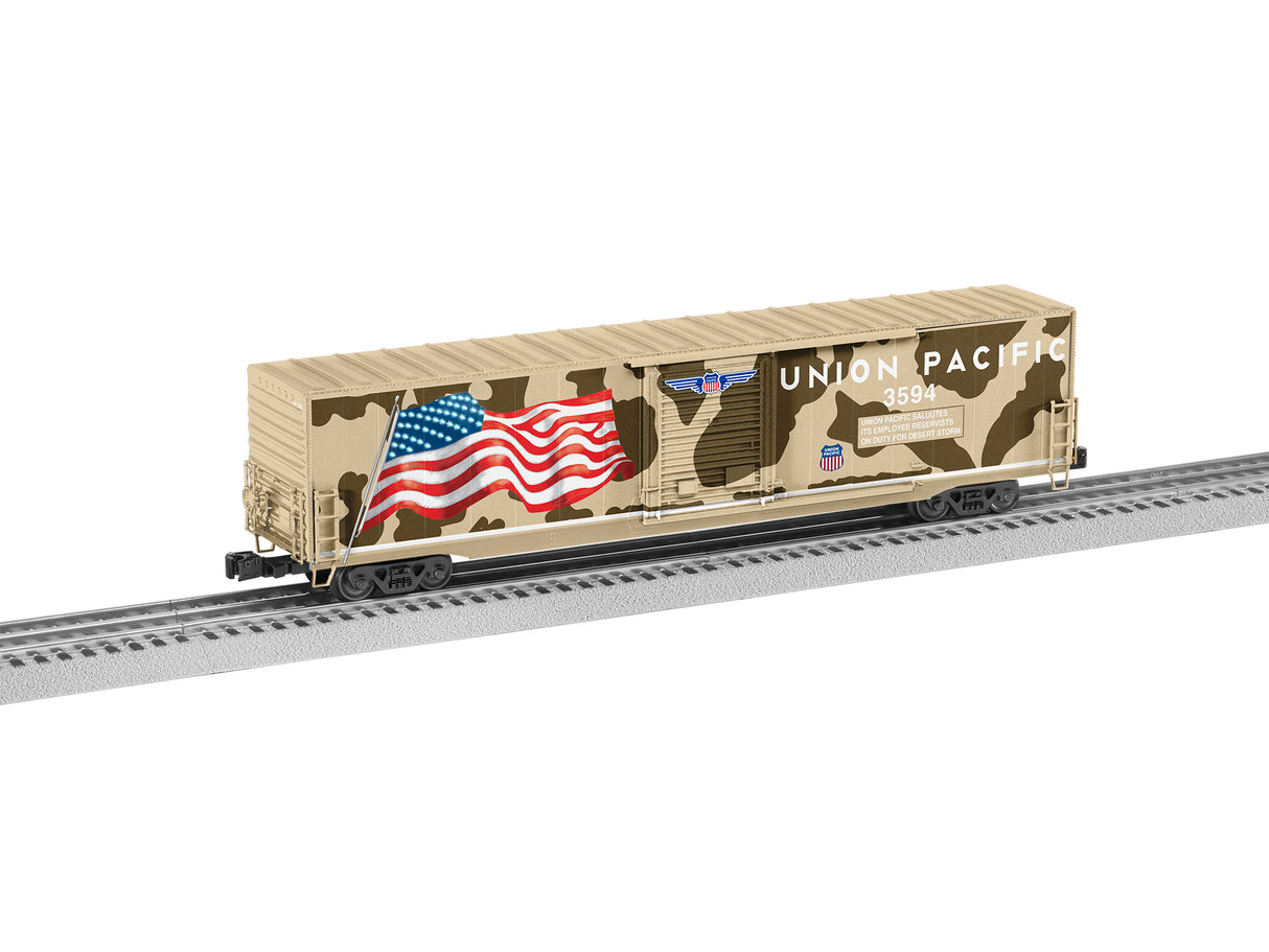Lionel O Illuminated Flag Boxcar UP Desert Victory - LNL2226991
