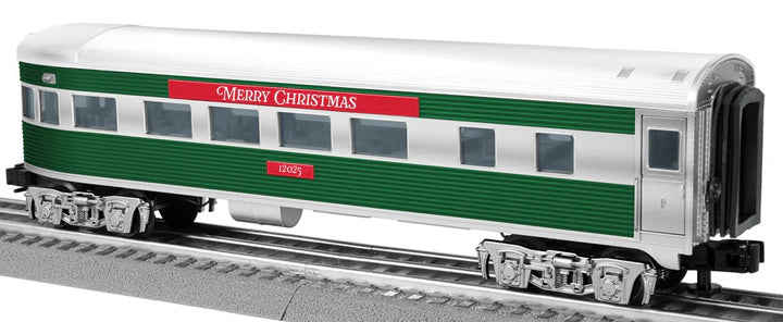 Lionel O 13" Streamlined Observation - Lighted - Ready to Run - 3-Rail -- Christmas #12025 (silver, green, red)