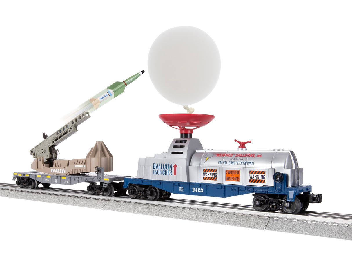 Weather Balloon Defense Car Set - 3-Rail - Ready to Run -- Balloon Launcher and Missle Launcher Car Set