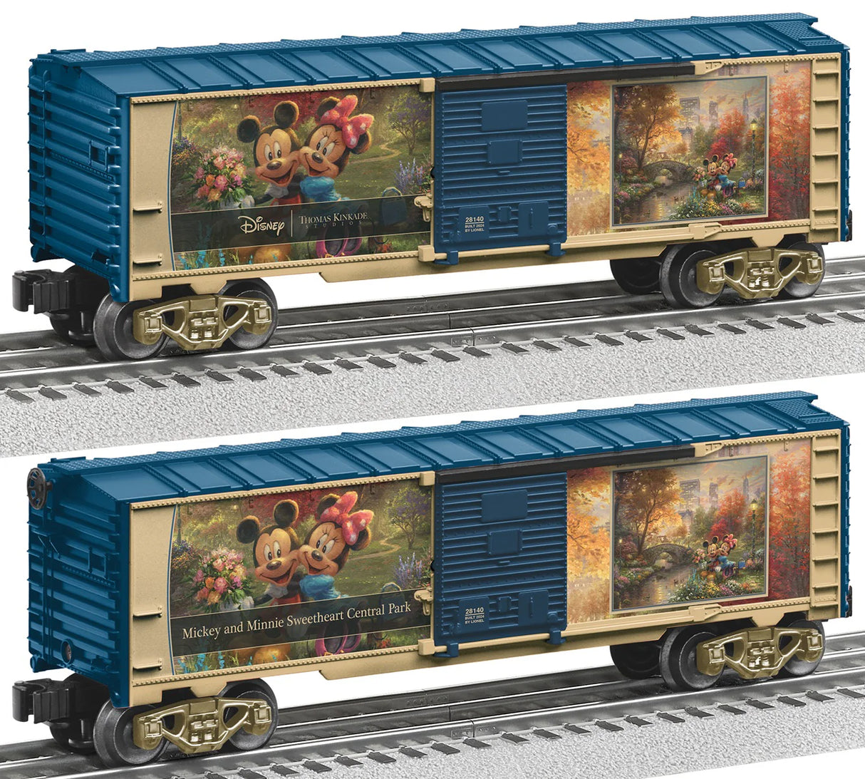 Lionel O Steel Boxcar - 3-Rail - Ready to Run -- Thomas Kinkade and Disney Mickey & Minnie Sweetheats in Central Park