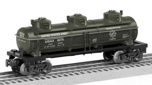 Lionel O 3-Dome Tank Car - 3-Rail - Ready to Run -- U.S. Army #8270 (olive, white, USATC Logo)
