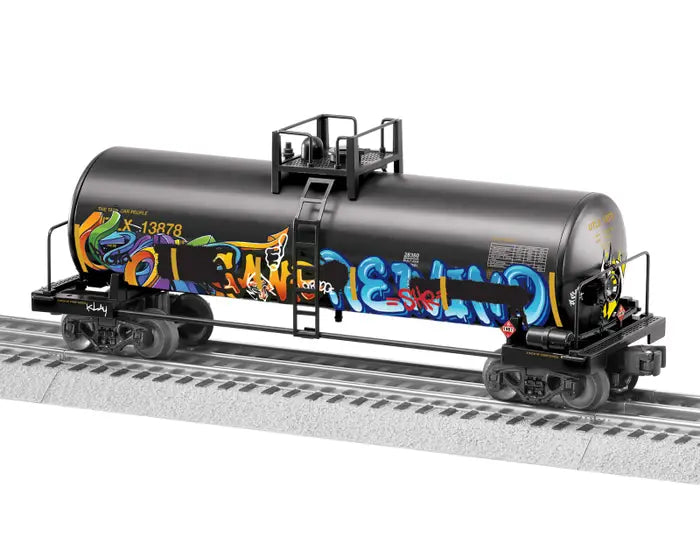 Lionel 2428380 Unibody Tank Car - 3-Rail - Ready to Run -- UTLX #13878 (black, yellow, graffiti)