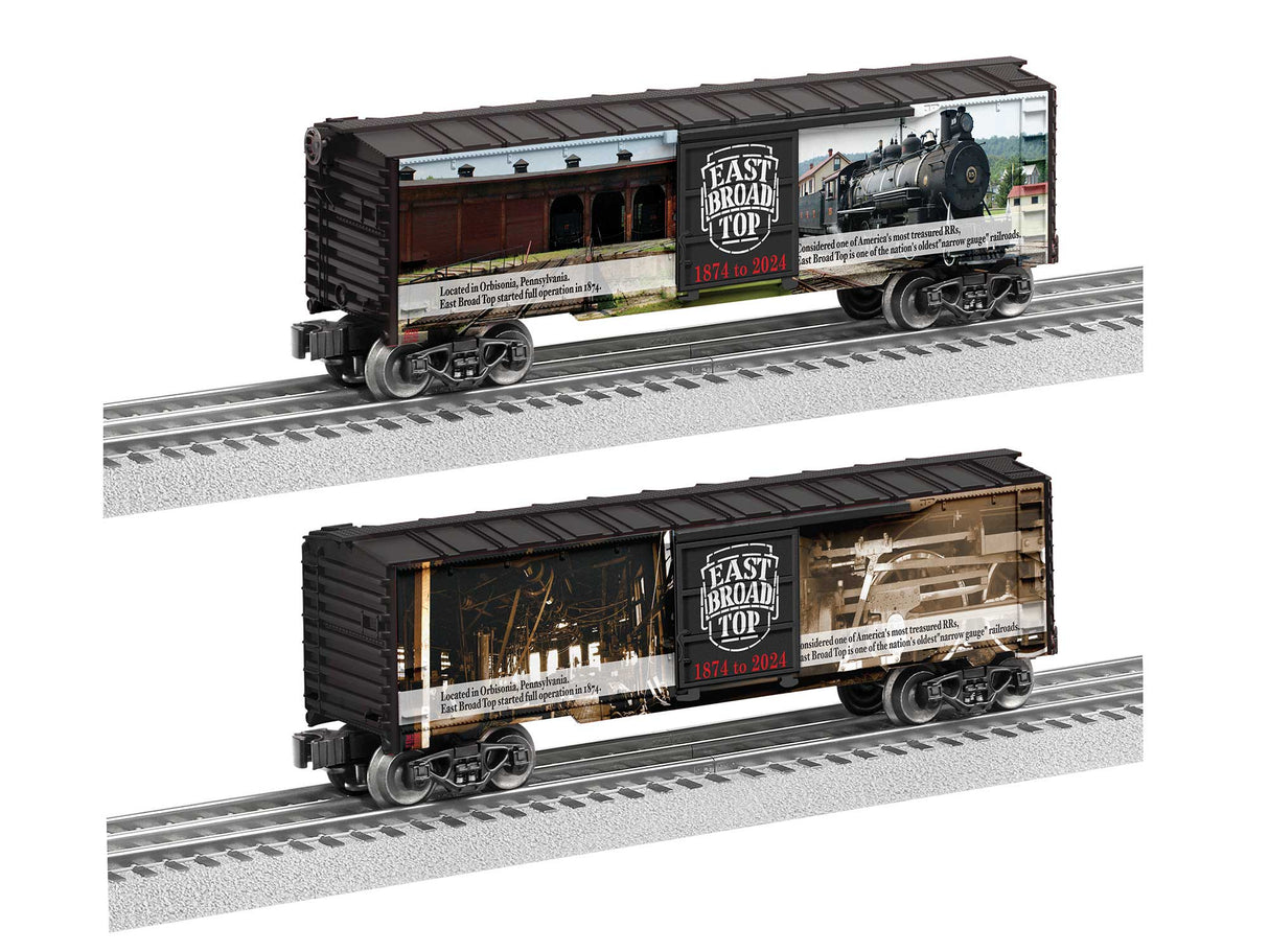 Lionel Steel Boxcar - 3-Rail - Ready to Run -- East Broad Top (150th Anniversary, black)