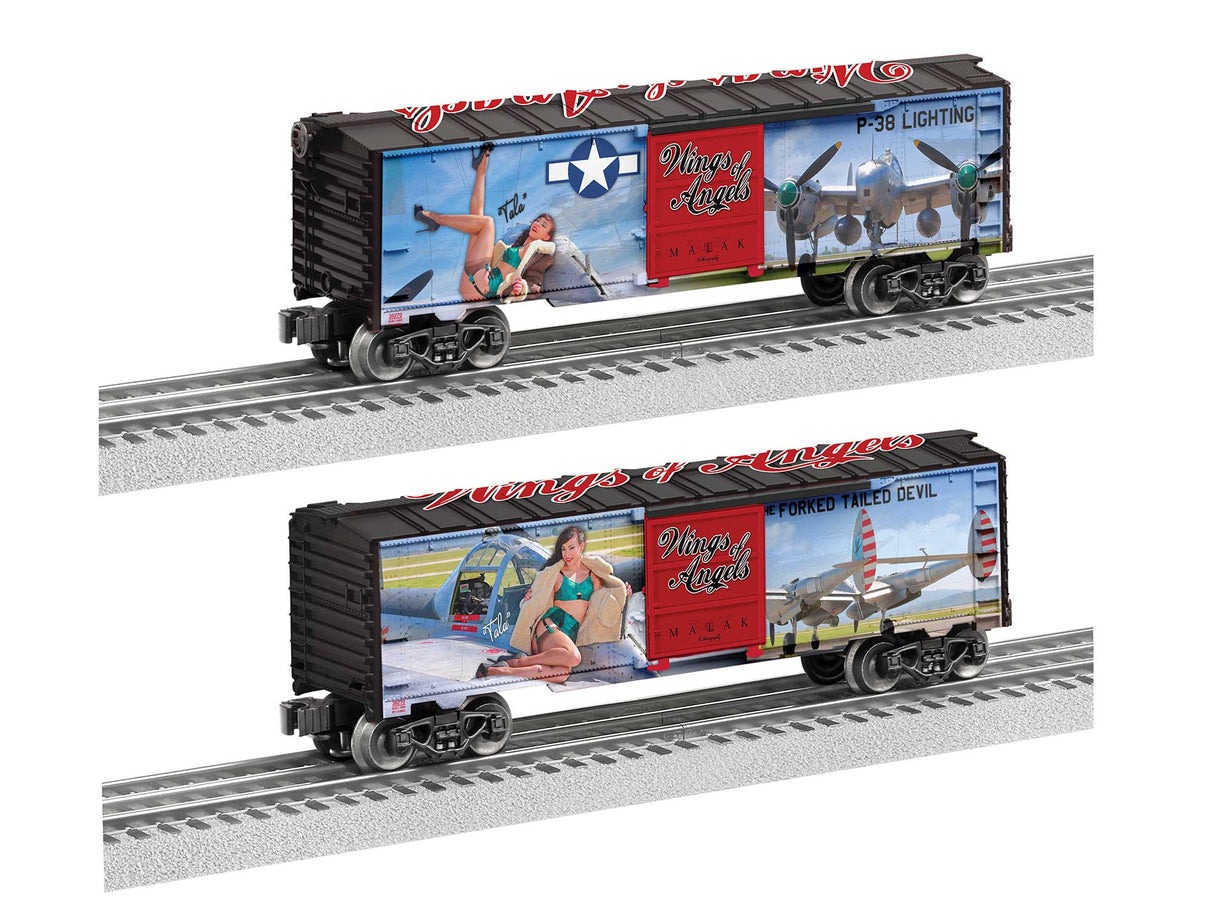 Lionel Steel Boxcar - 3-Rail - Ready to Run -- Wings of Angels "Tala" (blue, red, black, Pin-Up Graphics)