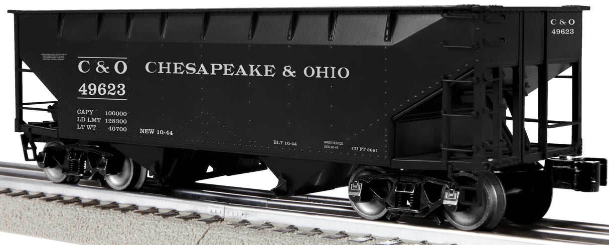 Lionel O AAR 2-Bay Offset Hopper - 3-Rail - Ready to Run -- Chesapeake & Ohio #49623 (black, white)