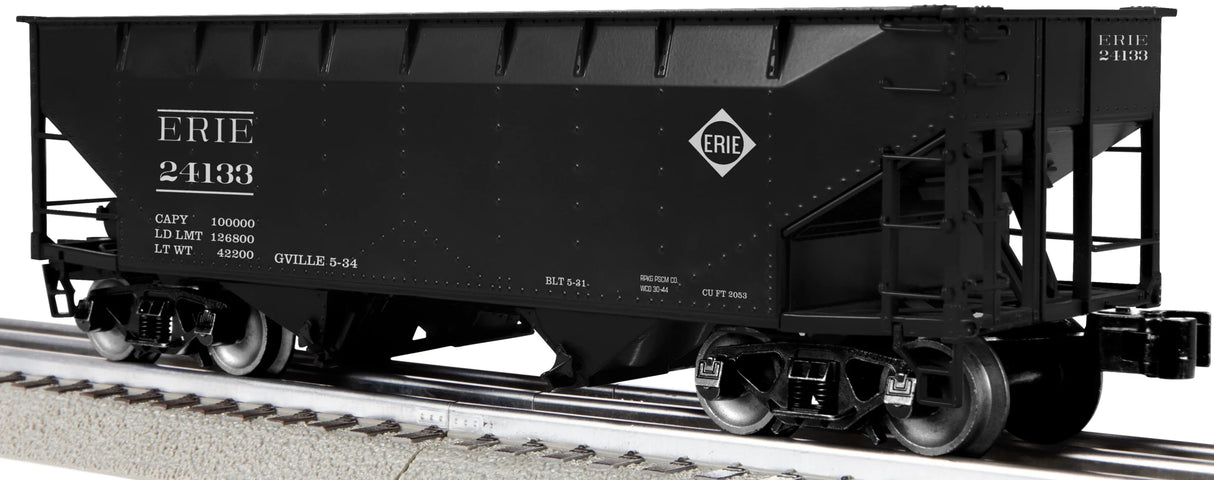 Lionel O AAR 2-Bay Offset Hopper - 3-Rail - Ready to Run -- Erie Set #24133 (black, white, Small Logo)