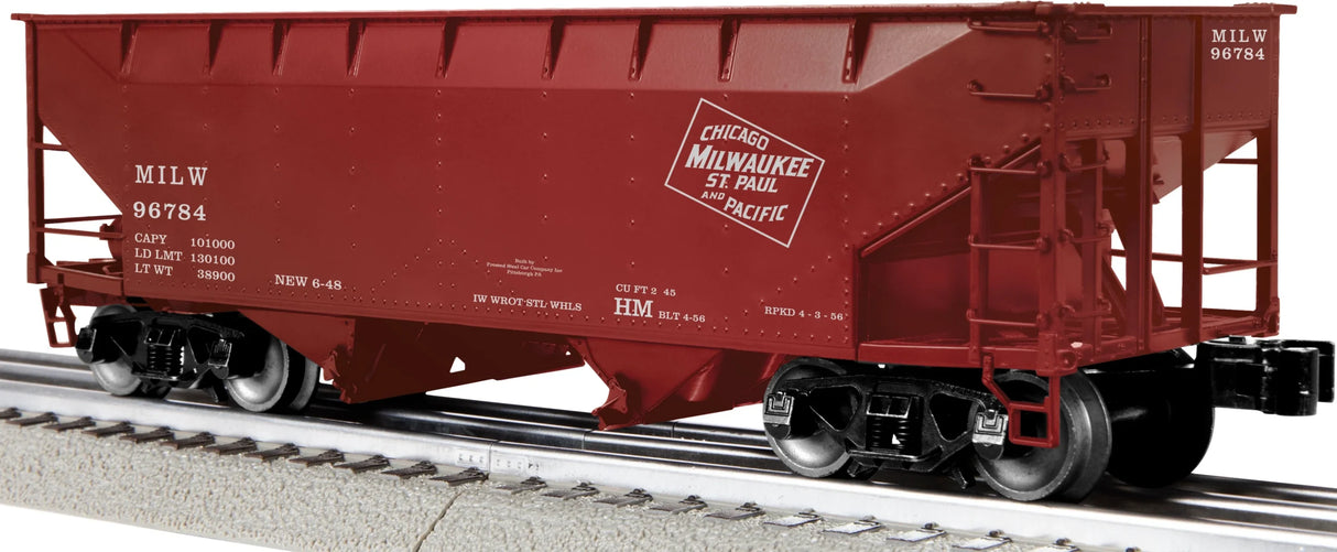Lionel O AAR 2-Bay Offset Hopper 3-Pack - 3-Rail - Ready to Run -- Milwaukee Road Set #1 #96156, 96632, 96784 (Boxcar Red, CMStP&P Logo)