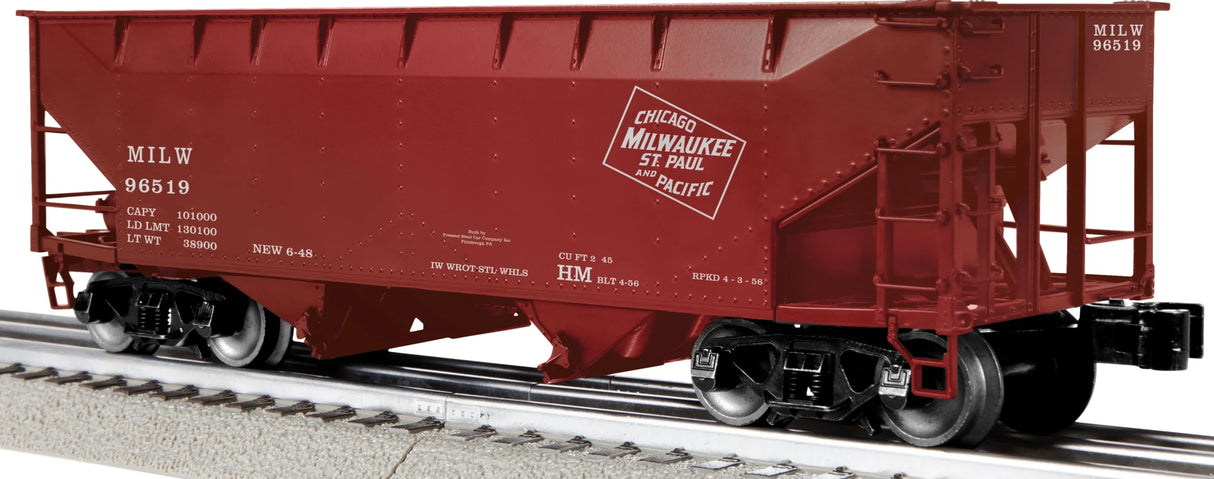 Lionel O AAR 2-Bay Offset Hopper 3-Pack - 3-Rail - Ready to Run -- Milwaukee Road Set #2 #96452, 96519, 96821 (Boxcar Red, CMStP&P Logo)