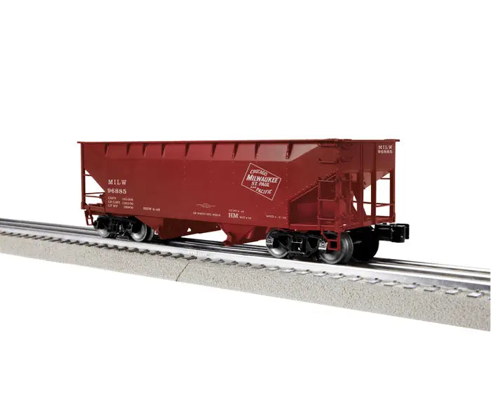 Lionel O AAR 2-Bay Offset Hopper - 3-Rail - Ready to Run -- Milwaukee Road Set #1 #96885 (Boxcar Red, CMStP&P Logo)