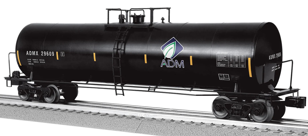 Lionel O 50' Tank Car - 3-Rail - Ready to Run -- Archer-Daniels-Midland #29481 (black, blue, Leaf Logo)