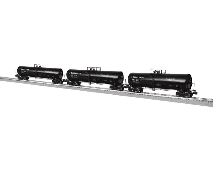 Lionel O 50' Tank Car 3-Pack - 3-Rail - Ready to Run -- Cargill Foods #7862, 7830, 7805 (black, white, green)