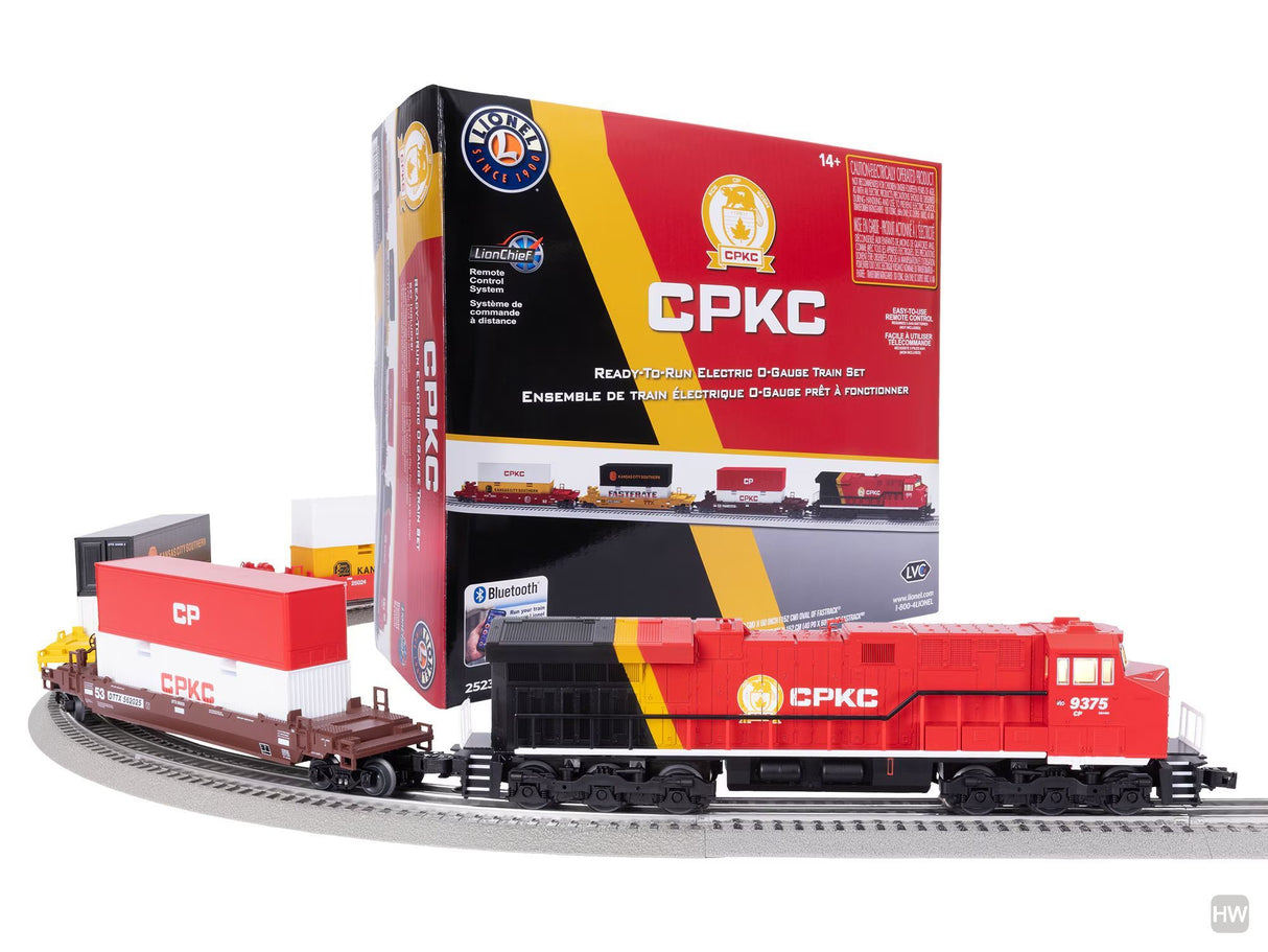Lionel 2523020 CPKC Maxi Stack Set - 3-Rail - LionChief Sound & Control -- GE ET44AC Diesel, 3 Cars; FasTrack Oval, LionChief Remote, Power Supply