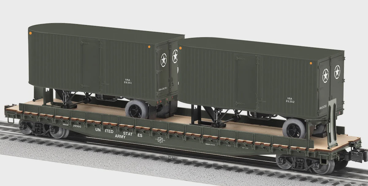 Lionel 2526350 Intermodal TOFC Flatcar w/2 Trailers - 3-Rail - Ready to Run -- U.S. Army #39500 (green)