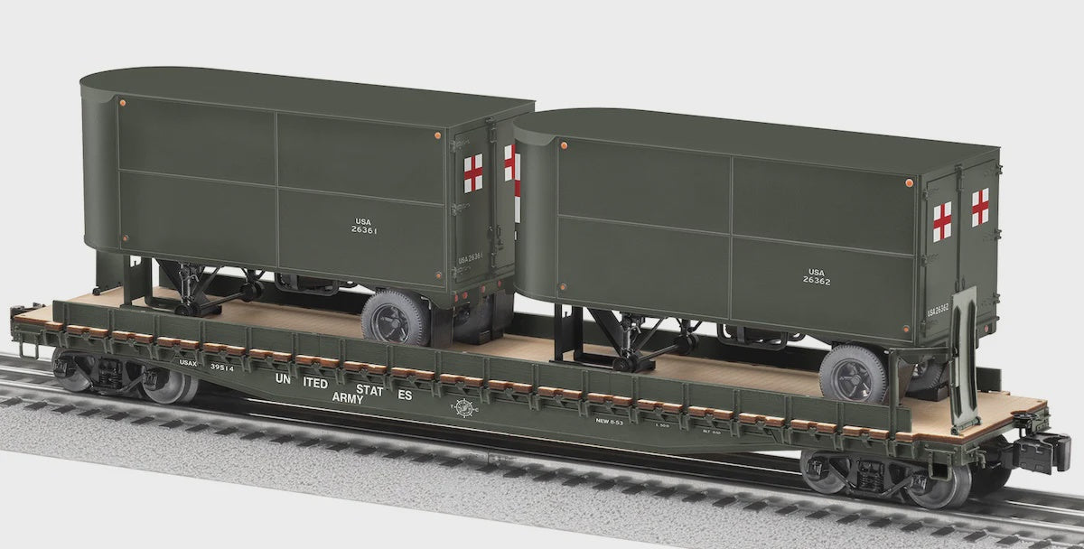 Lionel 2526360 Intermodal TOFC Flatcar w/2 Trailers - 3-Rail - Ready to Run -- U.S. Army #39514 (green)