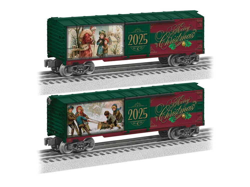Lionel 2528100 Steel Boxcar - 3-Rail - Ready to Run -- 2025 Christmas (green, red, gold, Mural Sides)