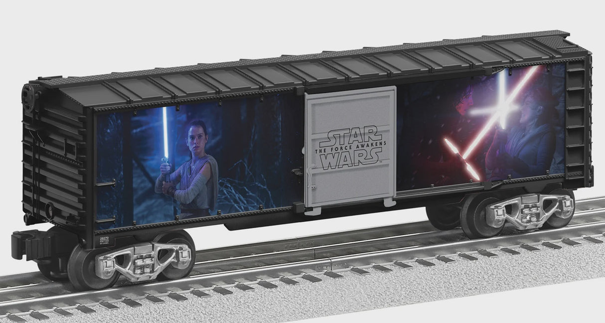 Lionel 2528270 Steel Boxcar with Illuminated Light Sabers - 3-Rail - Ready to Run -- Star Wars(TM) Kylo Ren vs. Rey (black, Ful-Color Sides)