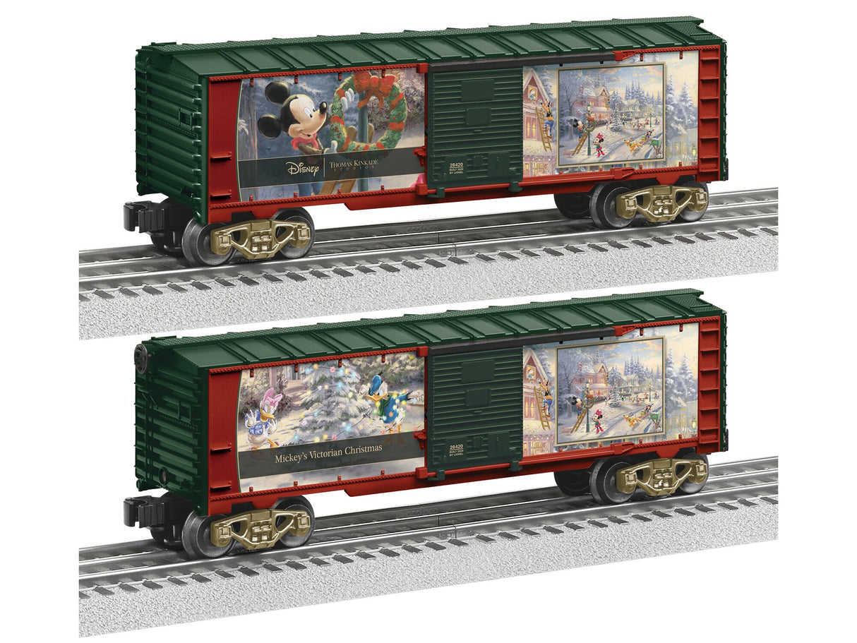 Lionel 2528420 Steel Boxcar - 3-Rail - Ready to Run - Thomas Kinkade Studios -- Disney Mickey & Minnie Victorian Christmas (green, red)