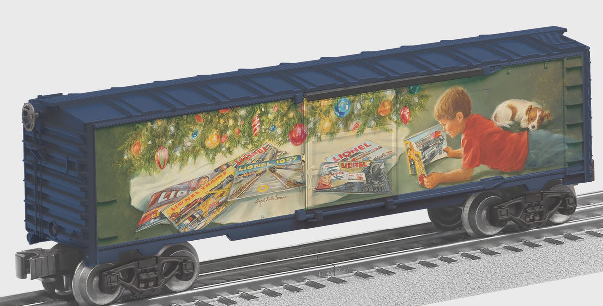 Lionel 2538020 Steel Boxcar - 3-Rail - Ready to Run -- Angela Trotta Thomas Christmas Anticipation (blue car)