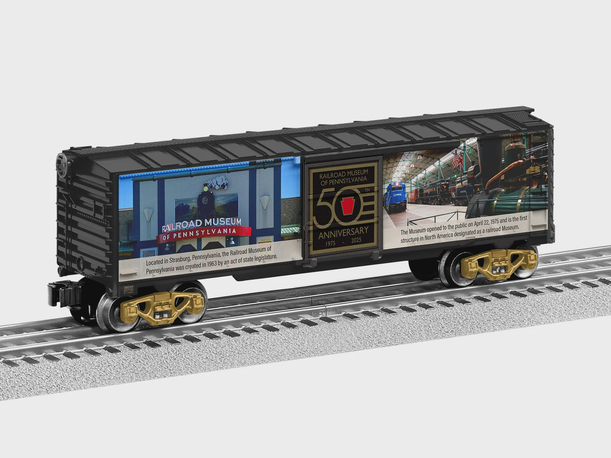 Lionel 2538040 Steel Boxcar - 3-Rail - Ready to Run -- Railroad Museum of Pennsylvania 50th Anniversary (black car)