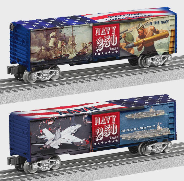 Lionel 2538160 Steel Boxcar - 3-Rail - Ready to Run -- US Navy 250th Anniversary (blue car)