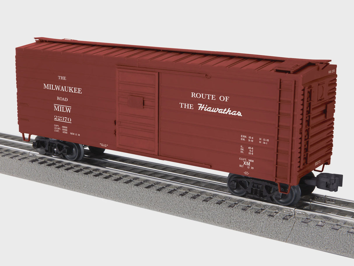 Lionel 2542011 O 40' Rib-Side Boxcar - 3-Rail - Ready to Run -- Milwaukee Road #22370 (Boxcar Red, Hiawathas Slogan)