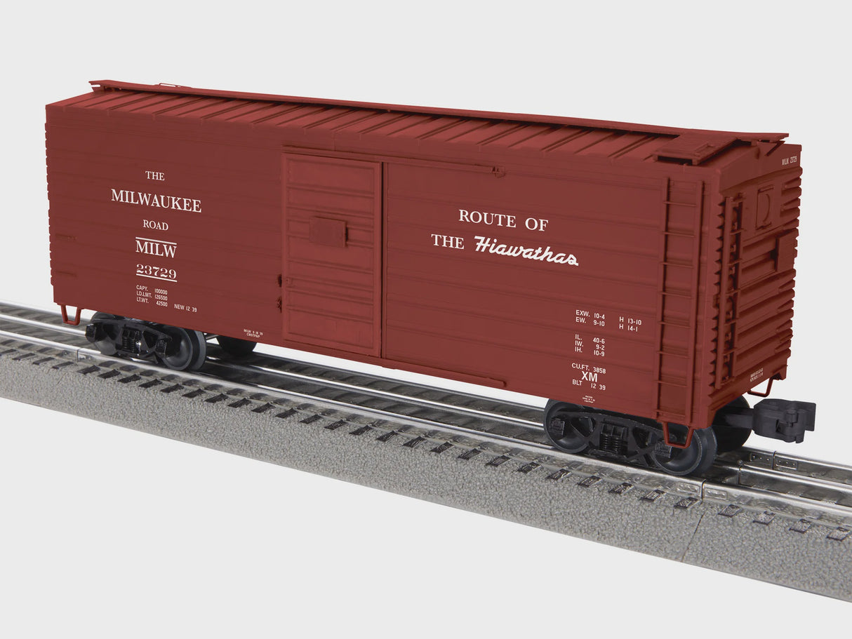 Lionel 2542012 O 40' Rib-Side Boxcar - 3-Rail - Ready to Run -- Milwaukee Road #22729 (Boxcar Red, Hiawathas Slogan)